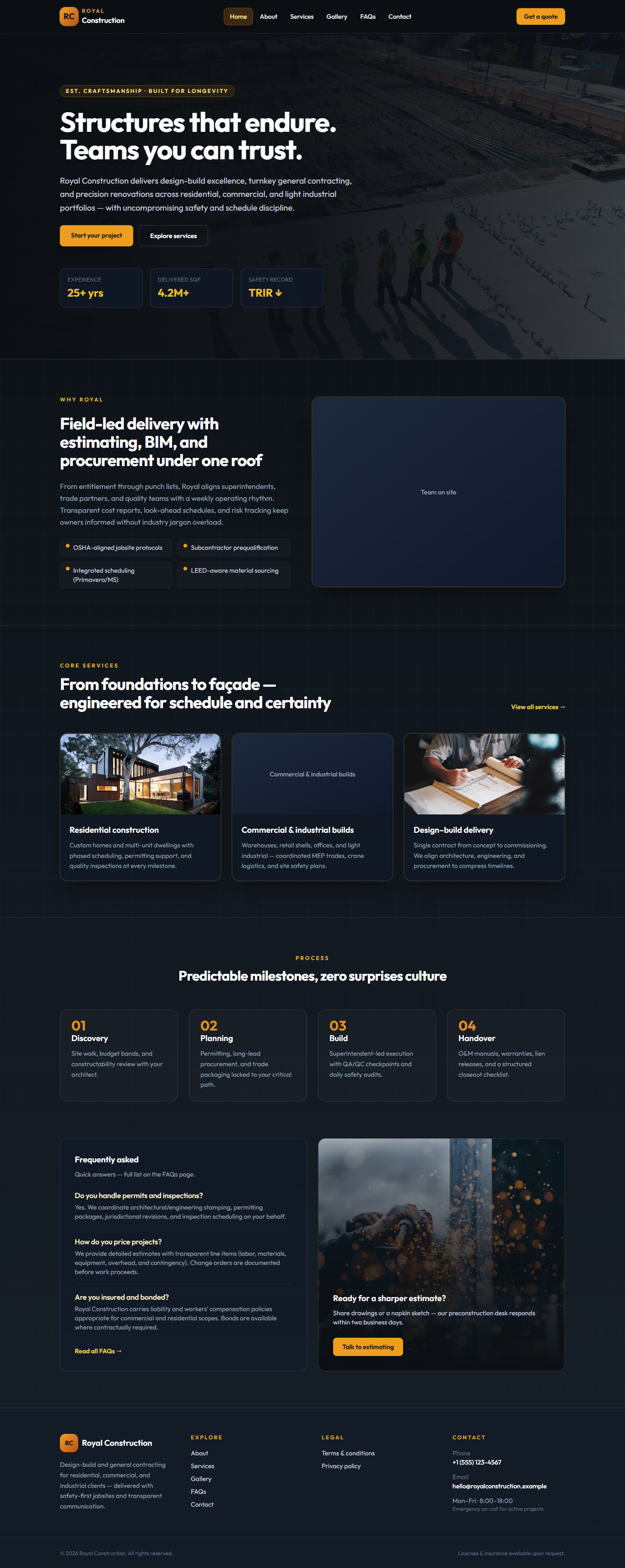 Royal Construction Company Website preview